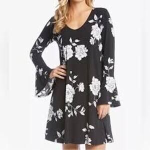 NWT Karen Kane Women’s Bella Blue Taylor Bell Sleeve Floral Dress Size 1X Black